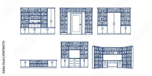 a striking visual of several tall filled bookshelves arranged in a row presenting a minimalist aesthetic silhouette high quality professional detailed
