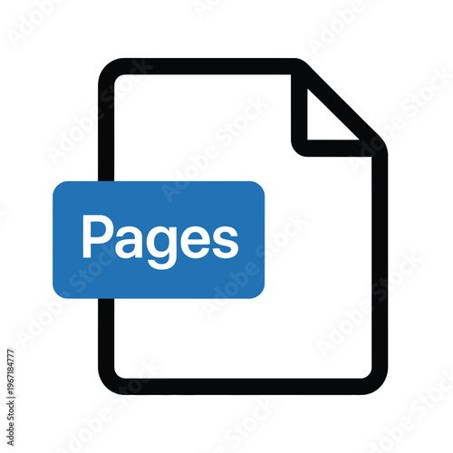Vector graphic illustration of a document page with a blue label vector word pages