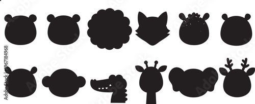Cute Animal Face Silhouette Icons for Kids