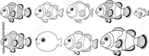 Clownfish Coloring Pages Set - Vector Marine Life Line Art