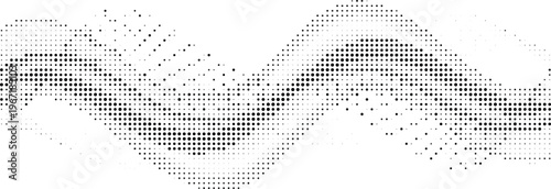 Dynamic swirling data wave halftone design concept with dots texture for futuristic technology and network stream visuals.