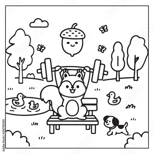 
Squirrel Weightlifting Coloring Page Park
