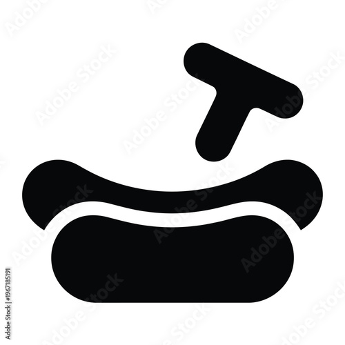 Vector graphic of a hammer striking an anvil in a bold black silhouette style
