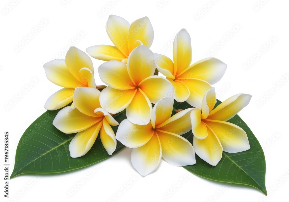 Fototapeta premium Elegant cluster of creamy yellow orchids with delicate green leaves