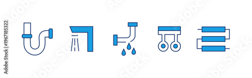 Plumbing Pipe Icons Set Water Drain Supply Line Vector