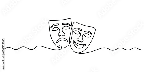 Minimalist One-Line Theater Masks Art