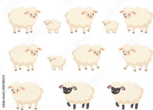 Cute Cartoon Sheep and Lambs Vector Illustration Collection