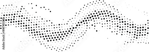 Scattered floating particle wave halftone design concept with dots texture for data streams and tech network visuals.