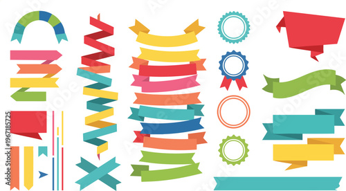 Set of Colorful Flat Design Ribbons, Banners, and Badges