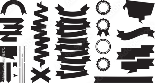 Vector Ribbon Banners and Badge Silhouettes Set