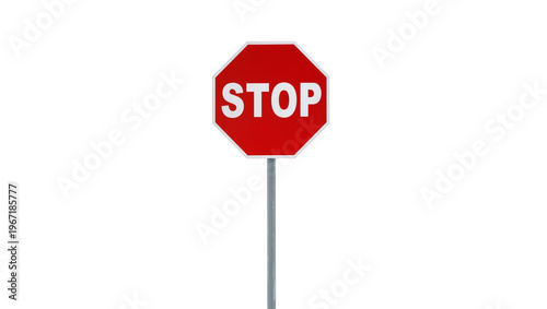 Foto Red octagonal stop sign with white lettering, isolated on transparent background