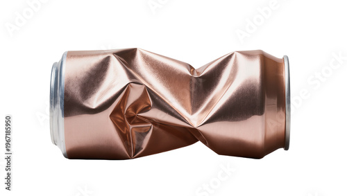 Φωτογραφία Crushed metallic copper soda can dented and deformed, isolated on transparent ba