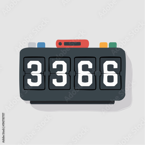 Digital flip counter display with colorful buttons