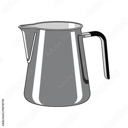 Stainless steel milk frothing pitcher for barista coffee preparation vector illustration