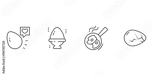 Egg icon set featuring whole chicken egg in cup pan fried omelet cracked shell and organic farm product for vector.