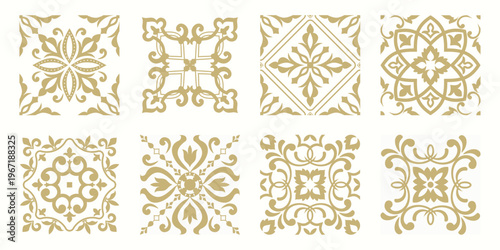Collection of 8 flower Azulejo tiles. Seamless colorful patterns in azulejo style. Floor tile oriental collection seamless textures. Portugal spanish ceramics. Vector
