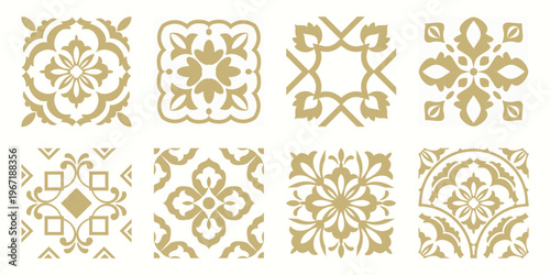 Collection of 8 flower Azulejo tiles. Seamless colorful patterns in azulejo style. Floor tile oriental collection seamless textures. Portugal spanish ceramics. Vector