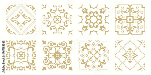 Collection of 8 flower Azulejo tiles. Seamless colorful patterns in azulejo style. Floor tile oriental collection seamless textures. Portugal spanish ceramics. Vector