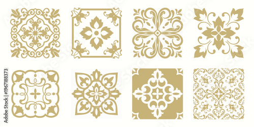 Collection of 8 flower Azulejo tiles. Seamless colorful patterns in azulejo style. Floor tile oriental collection seamless textures. Portugal spanish ceramics. Vector
