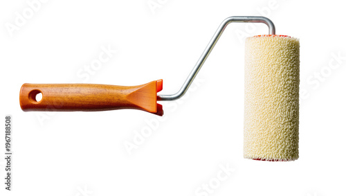 Photos Wooden handled paint roller with textured cream roller, isolated on transparent