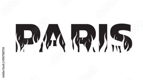 Paris text with flame overlay design, representing heat, passion, and iconic city spirit with bold black lettering.