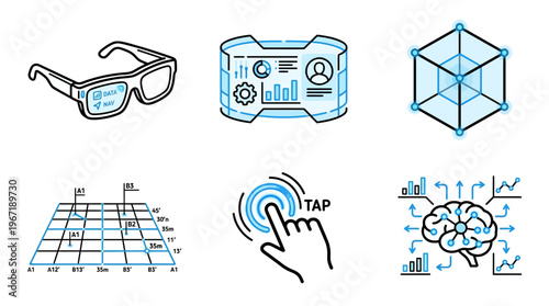 Vector graphic illustration of modern technology and data analysis tools