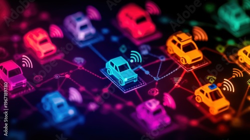 Connected vehicles revolutionizing urban transport smart cities digital art futuristic design aerial perspective innovation