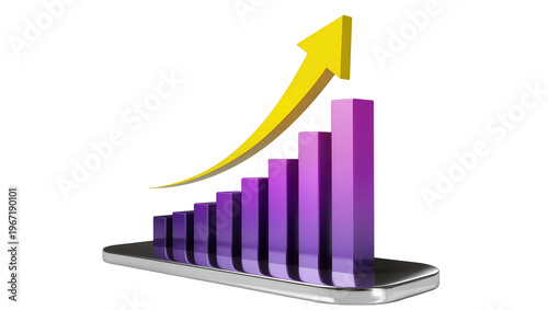 Purple bar graph with yellow arrow showing upward trend, isolated on transparent background Free Download Purple bar graph with yellow arrow showing upward trend, isolated on transparent background - GFXLoad