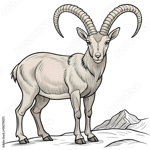 nubian ibex animal isolated coloring page for kids