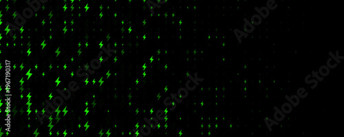 Electric Energy Icon Pattern Background Green Lightning Texturefor Speed Fast Charger Station. Current Charge Battery Digital Device BG, Charging Neon Light. Bolt Symbol Backdrop. Vector Illustration