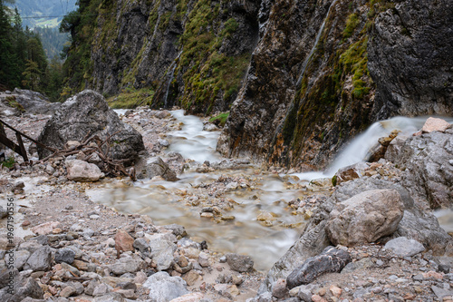 Mountain river in Silberkarklamm Austria with long exposure and rocky gorge