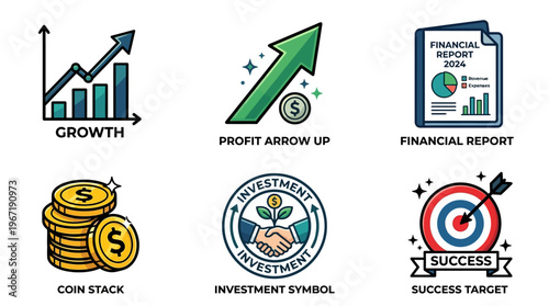 Vector graphic illustrations of business growth and financial success symbols