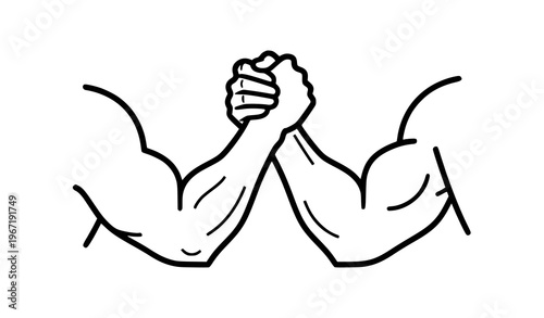 Arm Wrestling Line Icon Set – Strong Arms Competition Minimal Vector Illustration