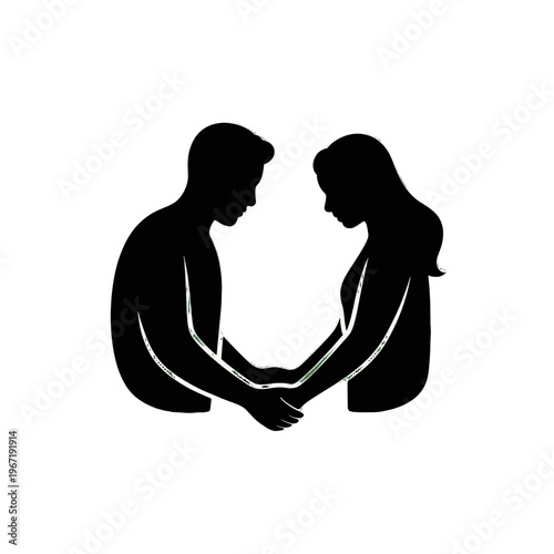 Silhouette of a couple holding hands in intimate moment.