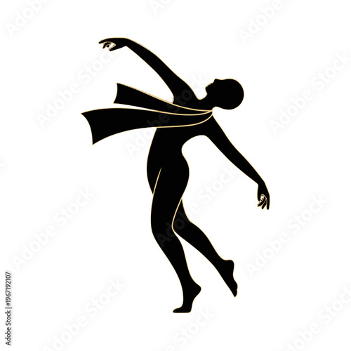 A silhouette of a dancer gracefully performing with a flowing scarf.