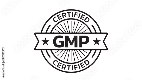 Obraz na płótnie Stamp certified GMP Good Manufacturing Practices with a star emblem and sunburst
