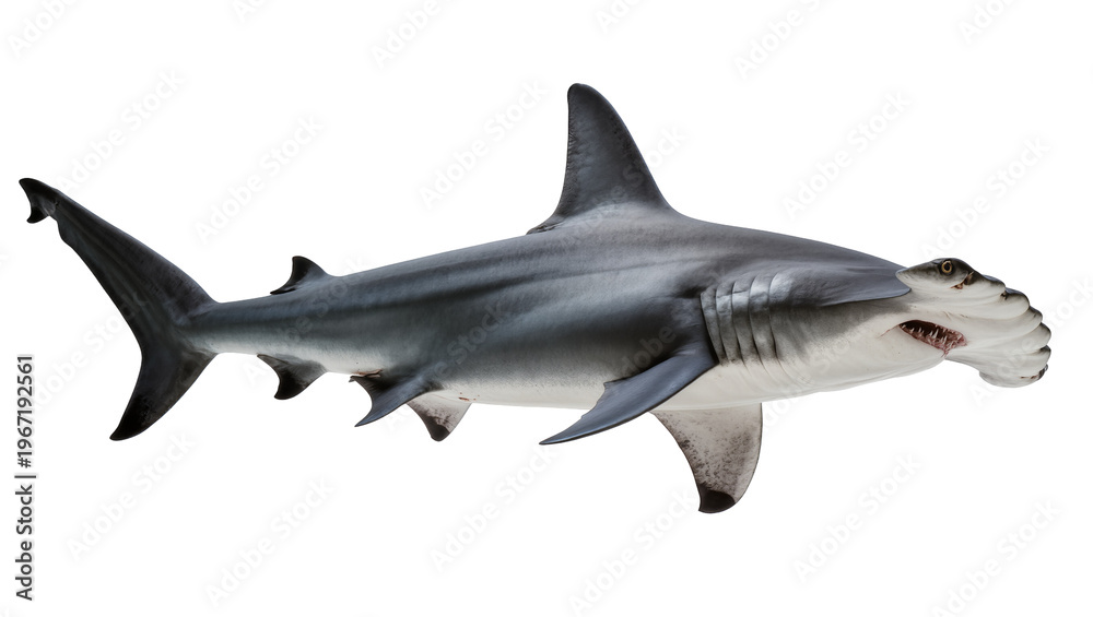 Fototapeta premium Great Hammerhead shark with distinctive hammer-shaped head, isolated on transparent background