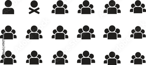 black and white icons of people in groups and alone