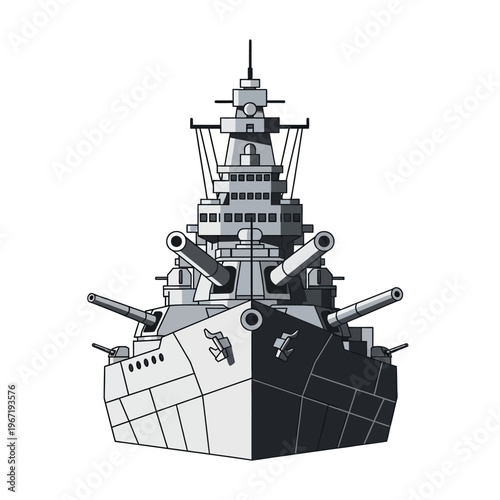 Front View of a Stylized Battleship Illustration