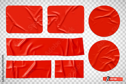 Vector realistic illustration of red stickers on a transparent background.