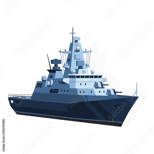 Modern Warship Illustration - Naval Destroyer on White Background