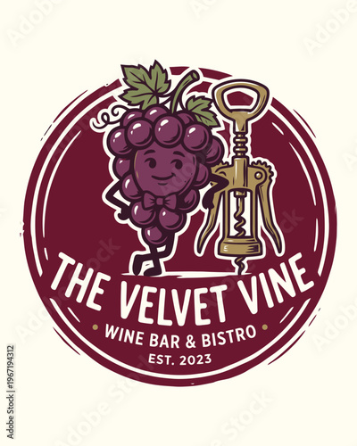 Vintage grape mascot logo for wine bar and bistro t-shirt