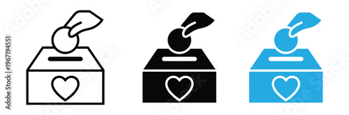Voting icons with heart shaped ballot box for love donation charity concept