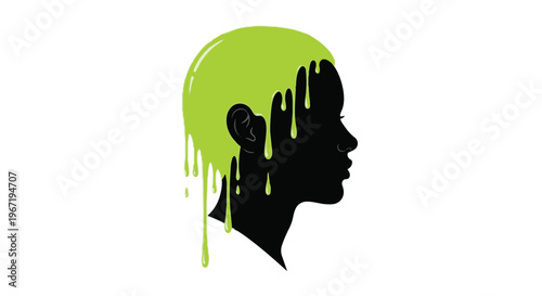 Silhouette of a person with neon green slime dripping over their head