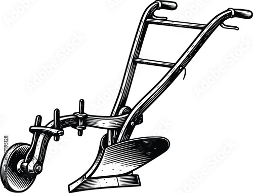 Hand Drawn Vintage Plow Agricultural Tool Engraving Style Vector Illustration