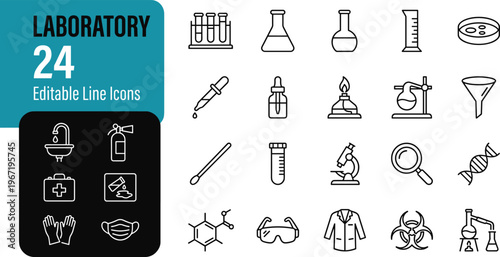 Laboratory editable line icons set on transparent background vector