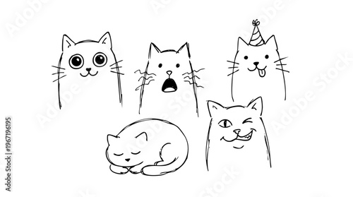 Cat Moods and Personality Hand Drawn Sketch Set