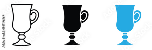 Irish Coffee Glass and Hot Beverage Mug Icon Set in Outline, Glyph, and Flat Styles.Three colorful trophy icons in white black and blue for awards and recognition
