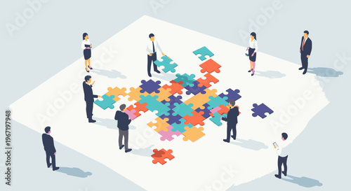 Business team working together on puzzle pieces