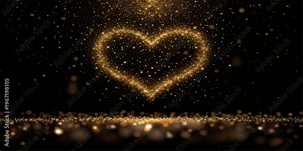 Ταπετσαρία A romantic vector illustration featuring two red hearts glowing like stars in th